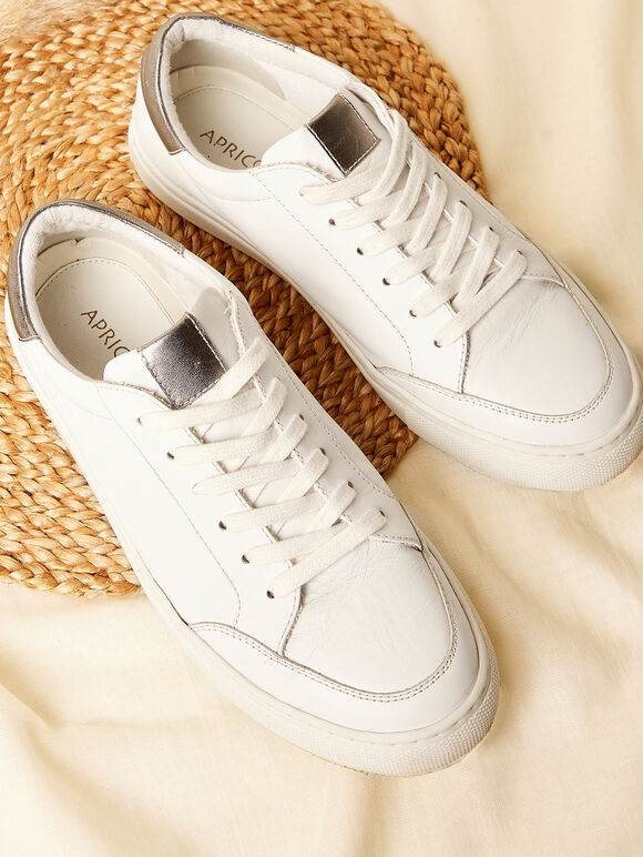 White Leather Trainer, White, large