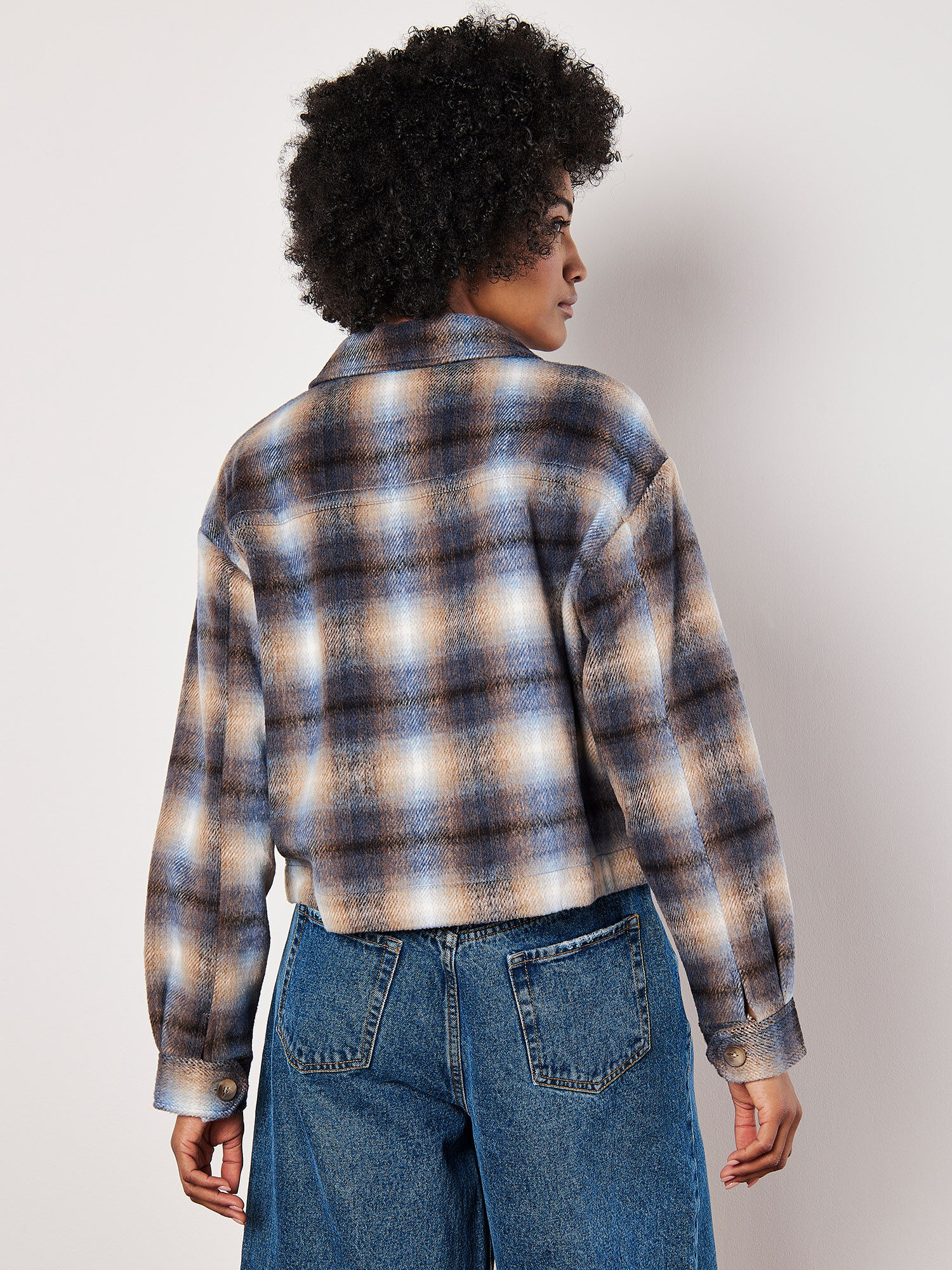 Brushed Check Cropped Jacket Apricot Clothing