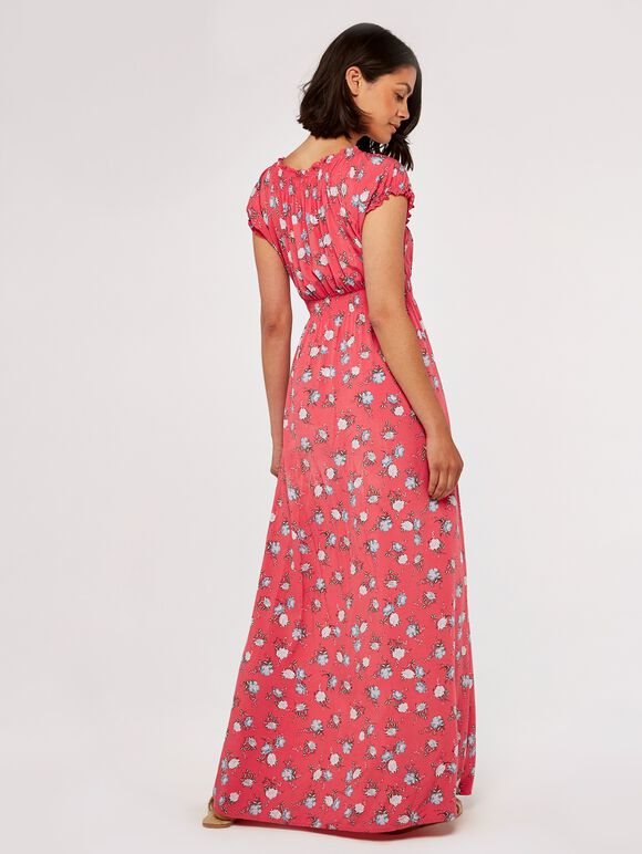 Vintage Rose Milkmaid Maxi Dress, Coral, large