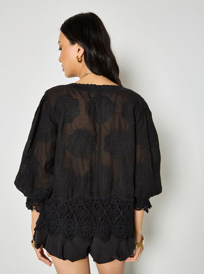 Embroidered Daisies Cotton Crochet Lace Blouse