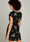 Black Floral Bunches Shirred Waist Dress, Black, large