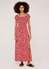 Floral Shirred Maxi Dress, Red, large