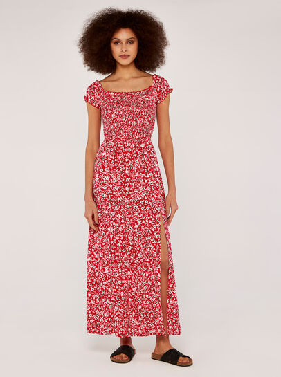  Floral Shirred Split Dress