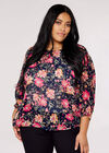 Curve Vintage Floral Top, Navy, large