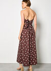 Polka Dot Bow Back Wide-Leg Jumpsuit, Brown, large