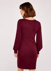 Scallop Neck Knit Dress, Burgundy, large