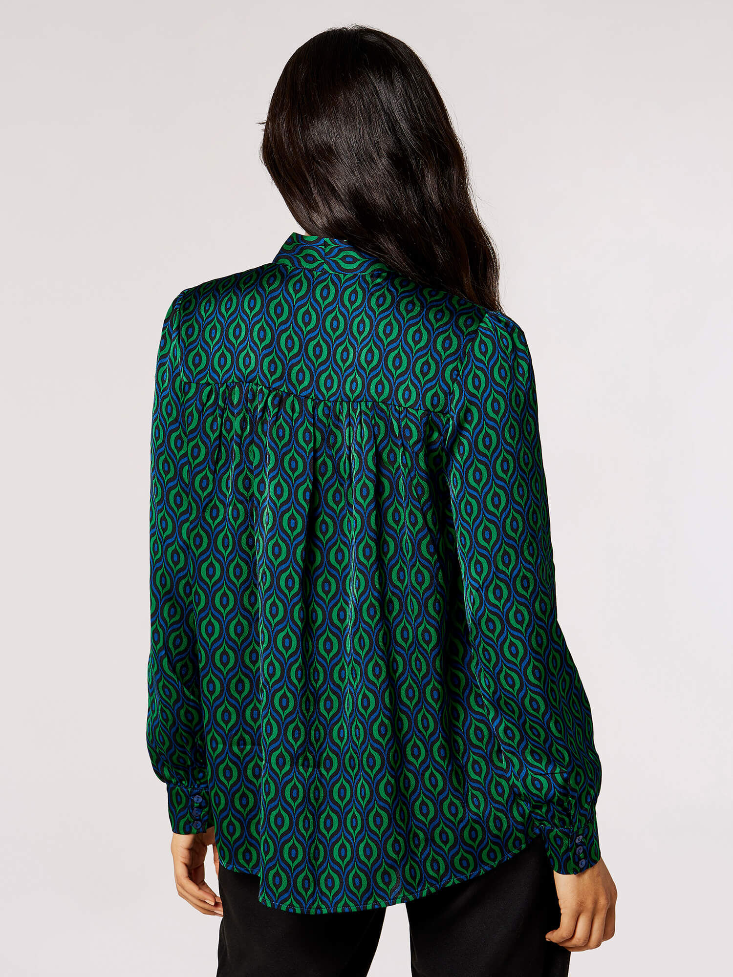 Geometric Tie Neck Satin Shirt | Apricot Clothing