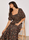 Floral Paisley Milkmaid Maxi Dress, Black, large