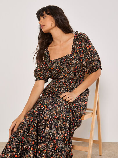 Floral Paisley Milkmaid Maxi Dress