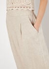 Linen Blend Cropped Palazzo Trousers, Stone, large