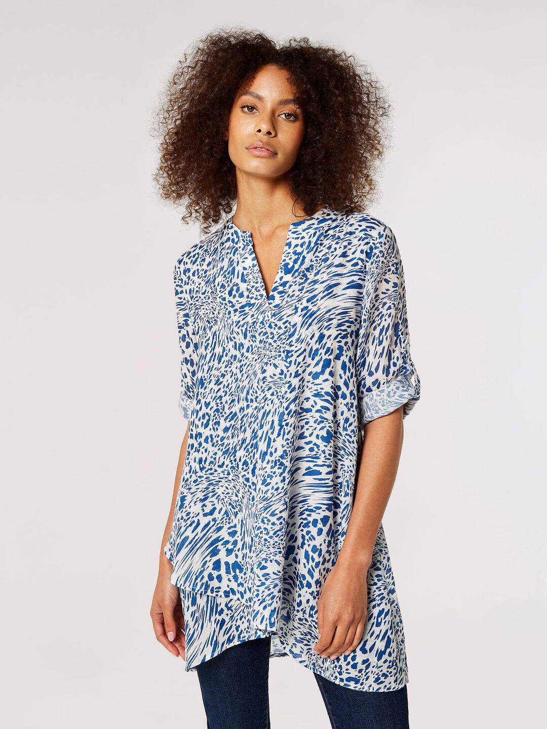 Image of Mixed Animal Print Layered Blouse