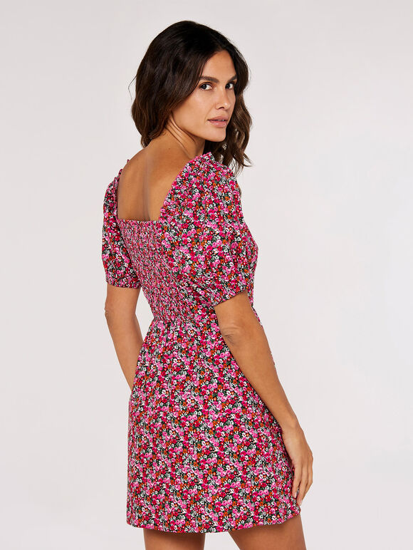 Balloon Sleeve Mini Dress, Fuchsia, large