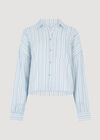 Cotton Stripe Cropped Ruffle Shirt, White, large