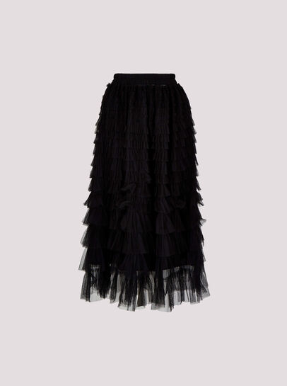 Tulle Ruffle Tiered Midi Skirt