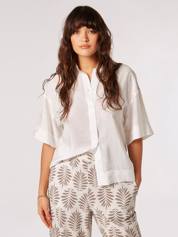 Subtle Sheen Boxy Shirt, Cream, large