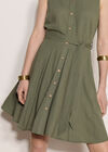 Linen Blend Shirt Mini Dress, Khaki, large