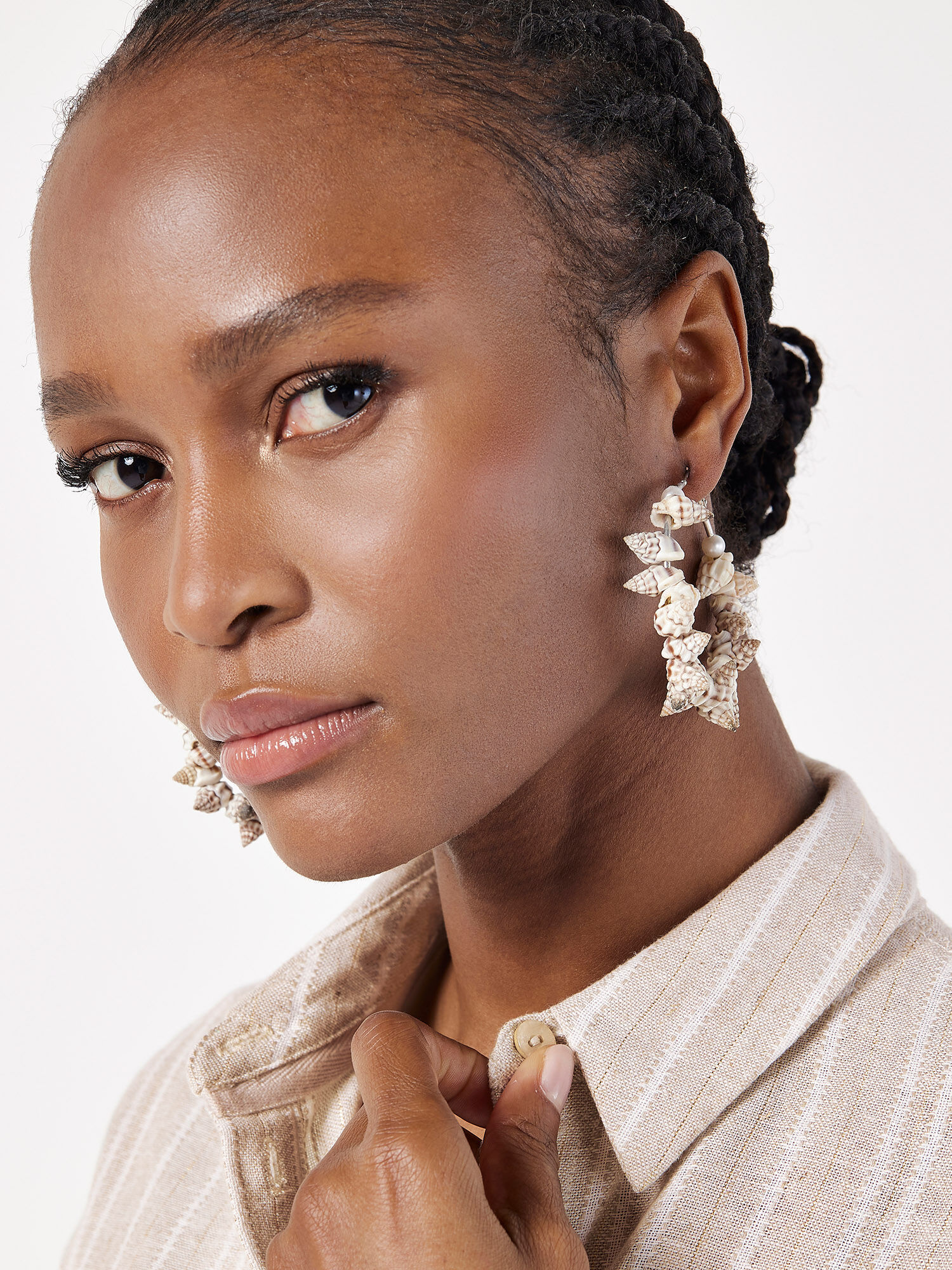 Multi Stacked Shell Earrings Apricot Clothing