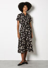 Textured Leaf Shirt Midi Dress, Black, large