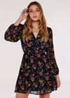 Brushed Floral Wrap Dress, Black, large