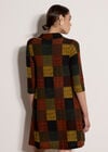 Textured Check Knit Midi Dress, Khaki, large