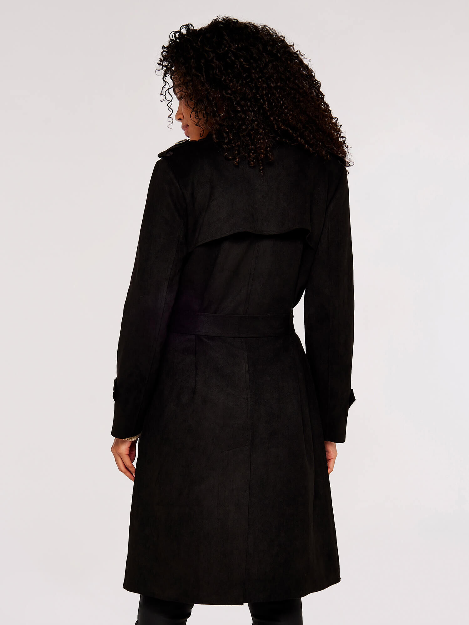 Double Breasted Suede Belted Trench Coat Apricot Clothing