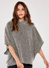 Roll Neck Boucle Cape Top, Black, large