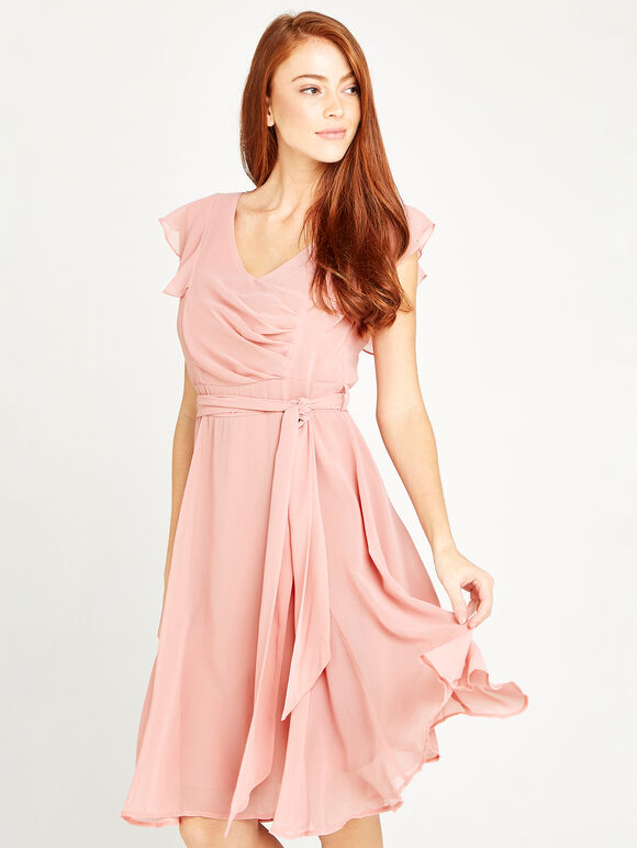 Frill Shoulder Dress, Pink, large