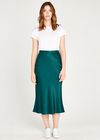 Bias Cut Satin Midi Skirt, Green, large