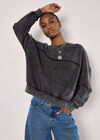 Waffle Panel Washed Cotton Sweatshirt, Grey, large