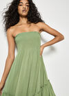 Smocked Bandeau Midi Dress, Green, large