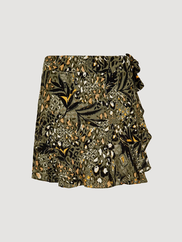 Mixed Animal Print Skort, Khaki, large