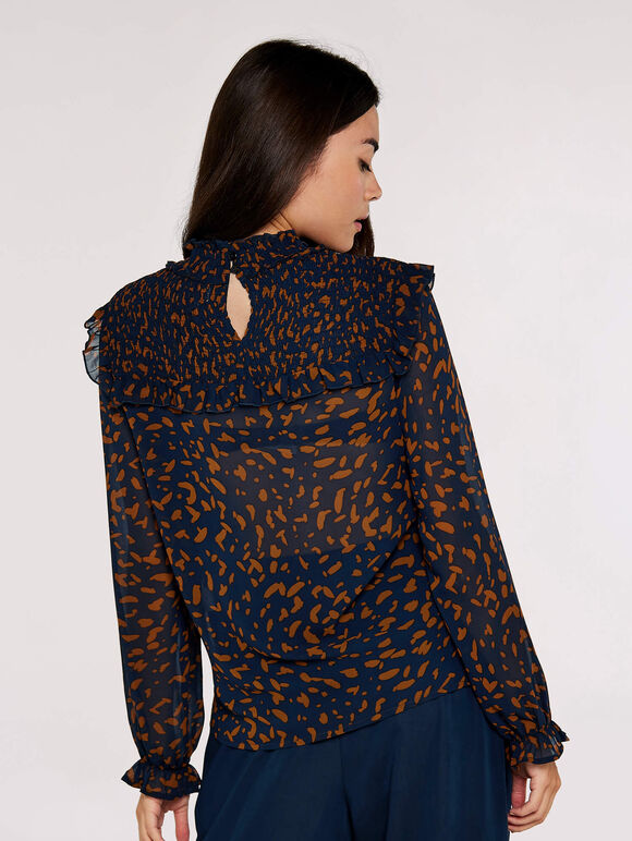 Animal Print Chiffon Top, Navy, large
