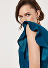 Ruffle Sleeve Jersey Jumpsuit, Teal, large