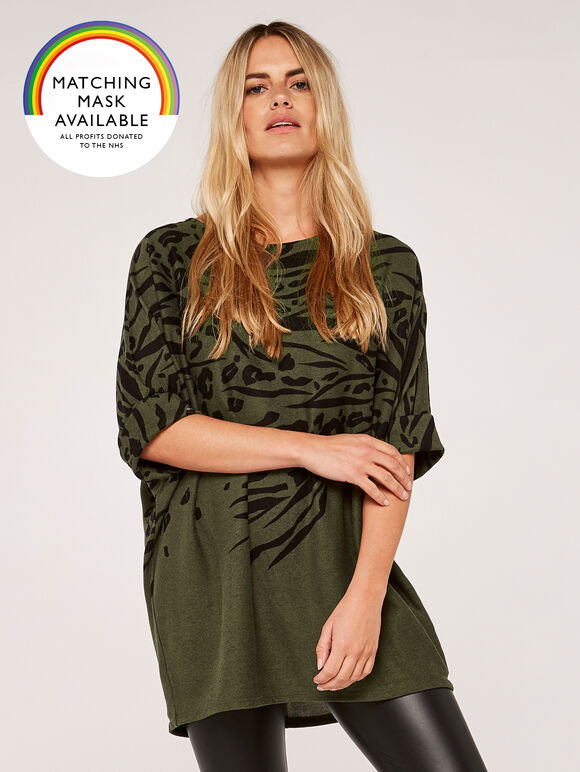 Leopard And Zebra Batwing Top, Khaki, large
