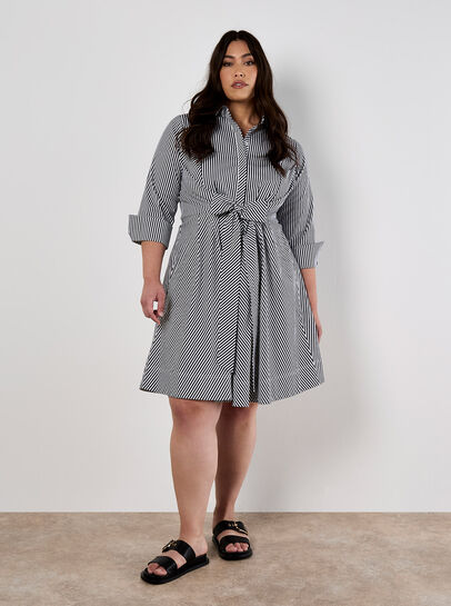 Cotton Stripe Shirt Mini Dress