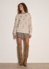 Pointelle Knit Floral Embroidered Jumper, Stone, large