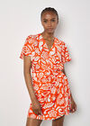Floral Paisley Wrap Mini Dress, Orange, large