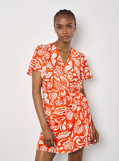 Floral Paisley Wrap Mini Dress
