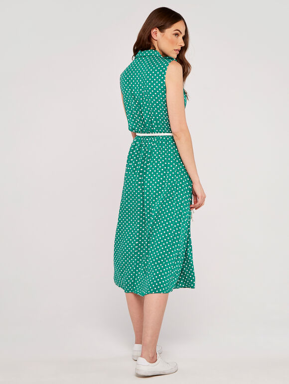 Polka Dot Midi Shirt Dress, Green, large