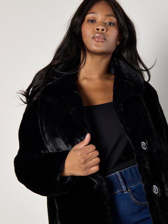Curve Faux Fur Short Jacket, Black, large