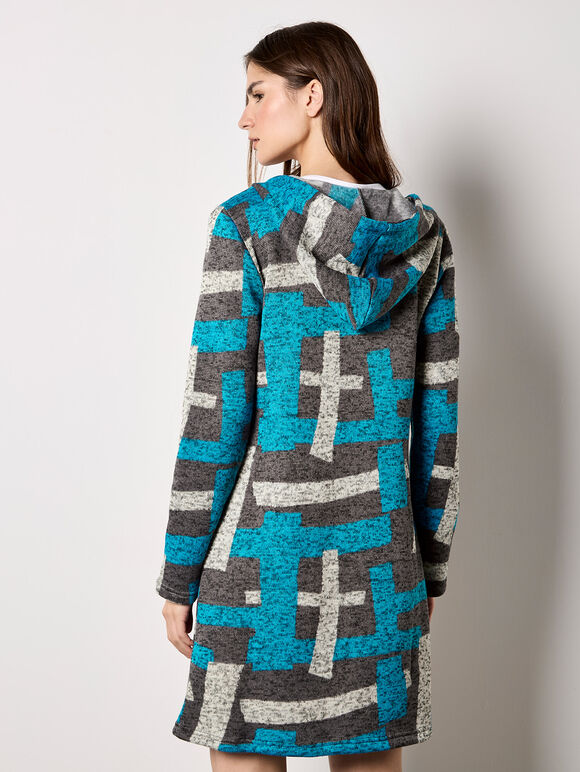 Geometric Knitted Zip-Down Cardigan, Dark Grey - Charcoal, large