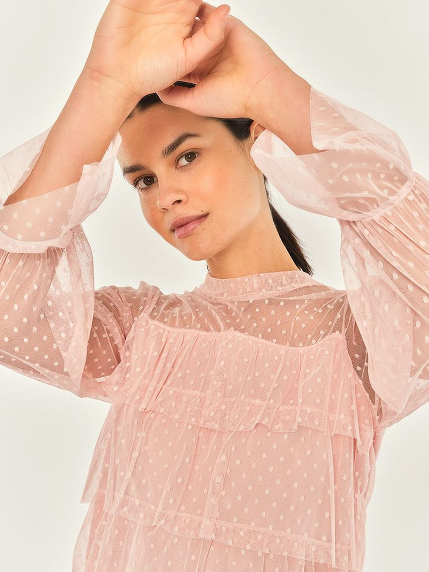 Dobby mesh sheer shirt dress online