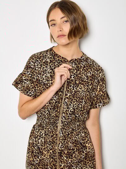 Leopard Print Zip-Down Mini Dress