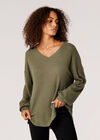 Oversized Waffle Knit Top, Khaki, large