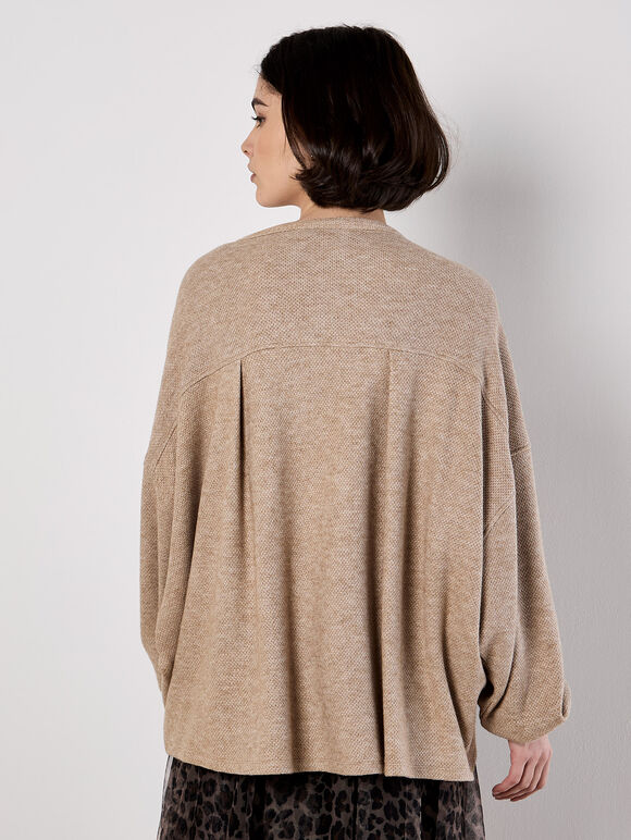 Honeycomb Knit Oversized Top, Stone, large