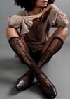 Knee-High Lace Socks, Black, large