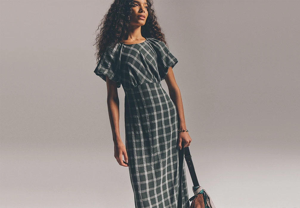 Model wearing Check Print Midaxi Dress