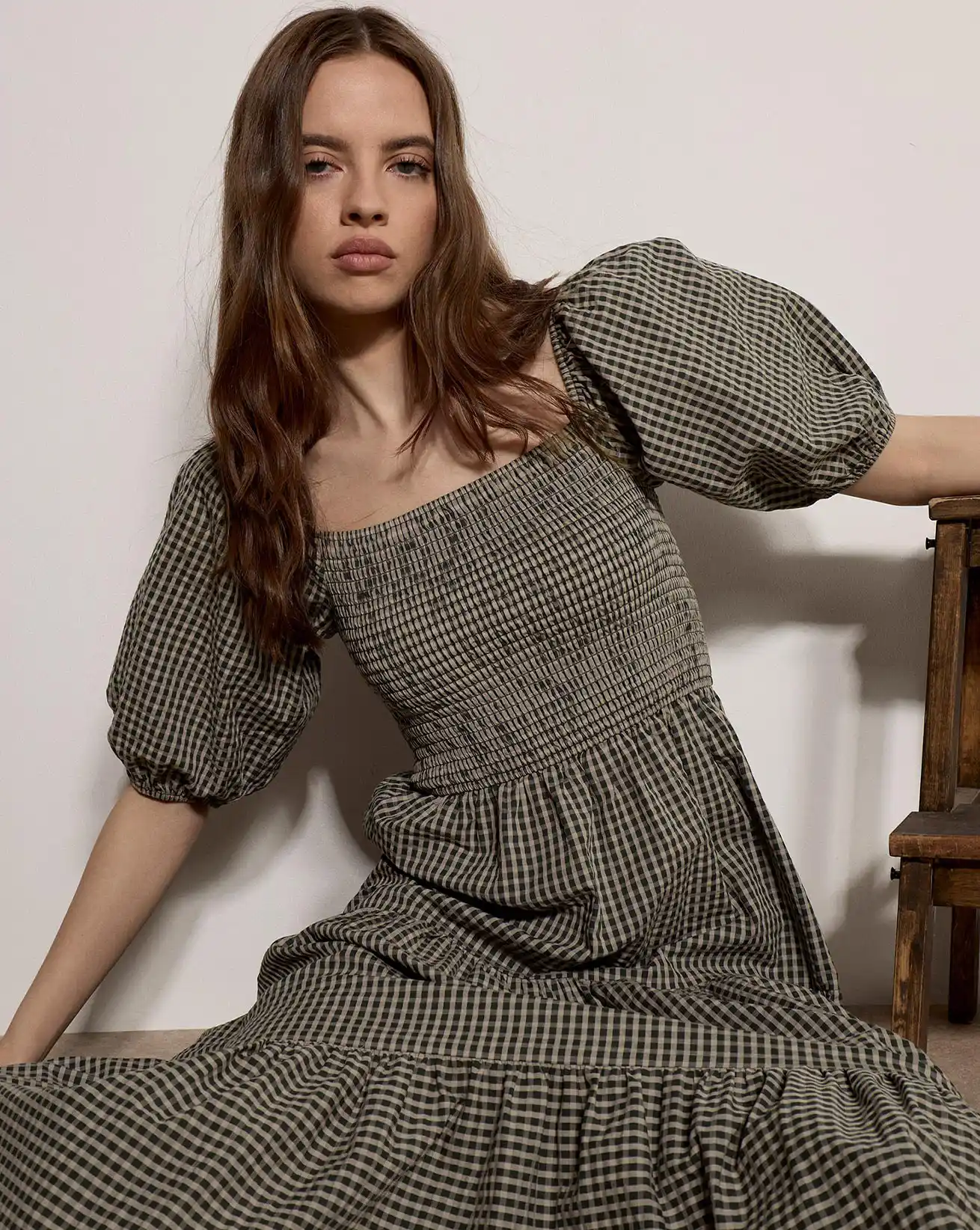 Check Print Midaxi Dress
