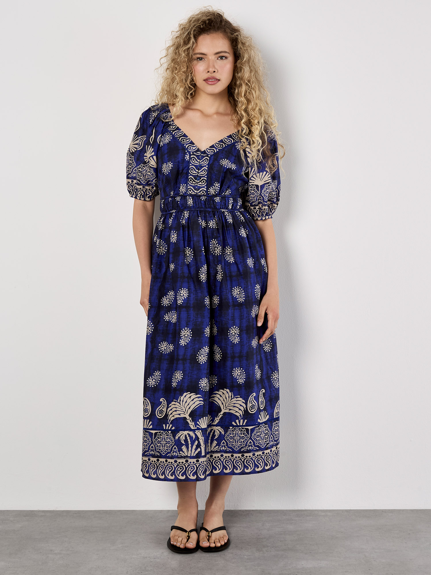 Paisley Border Print Cotton Midi Dress | Apricot Clothing