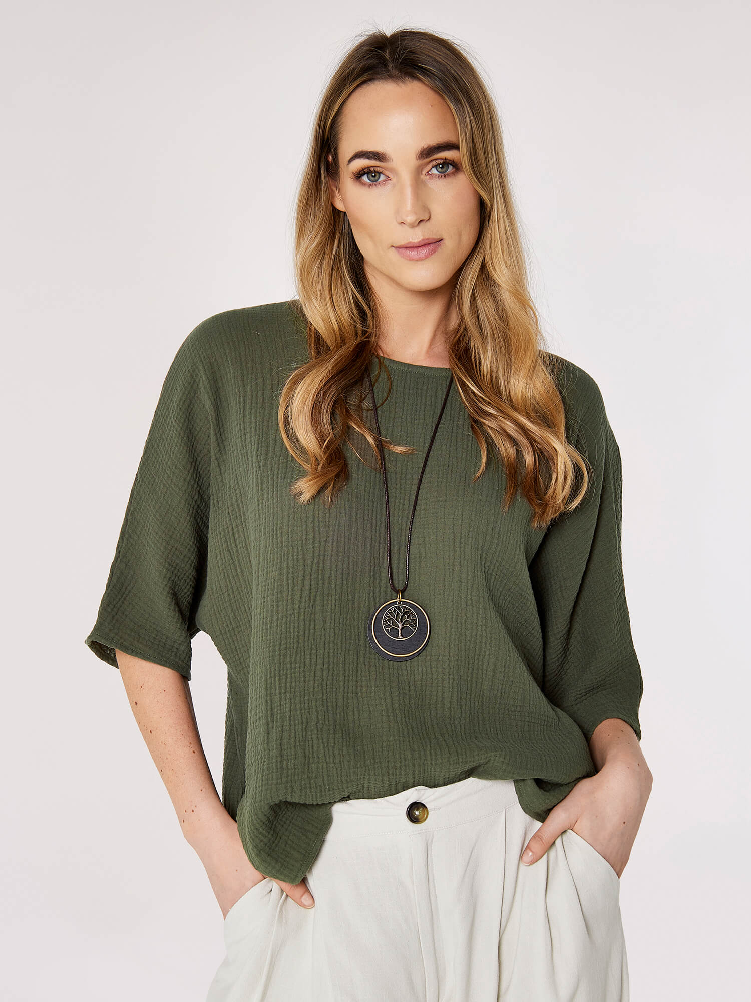 Waffle Batwing Necklace Top | Apricot Clothing